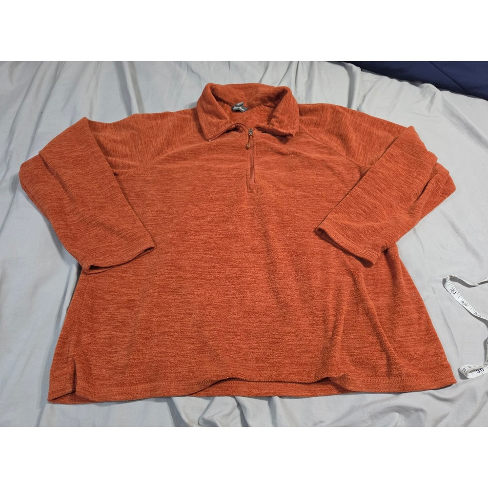 Eddie Bauer Womens XL Fleece Pullover Quarter Zip Burnt Orange Rust Textured 195